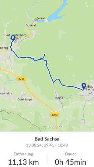 Mein Hinweg. Auf dem kleinen Abstecher nach rechts oben bin ich Steffi ein Stück entgegen gefahren. Mein Trail von der „Wasserscheide“ war eine ordentliche Abkürzung.
Ich habe mich diesmal nicht verfahren 