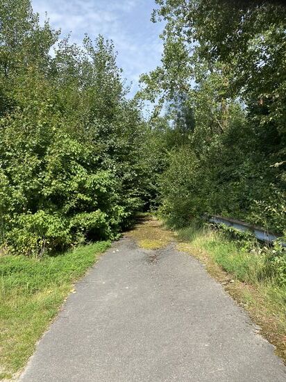 Dead End. 
Hier endet der gut ausgebaute Weg im „Nichts“. Man beachte die Leitplanke. Keine Ahnung wenn diese vor was schützen soll. Landwirtschaftliche Gefährte sind doch eher gemütlich unterwegs.