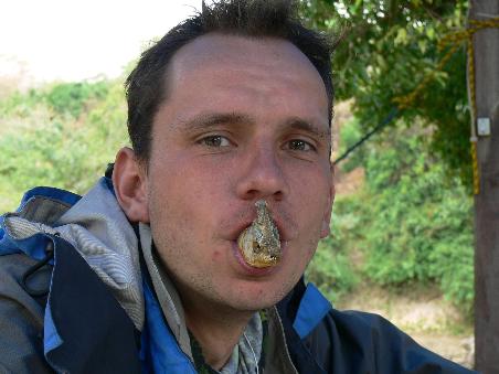 ... und ein Tourist, der einen Piriania isst
... and a piranha eating tourist