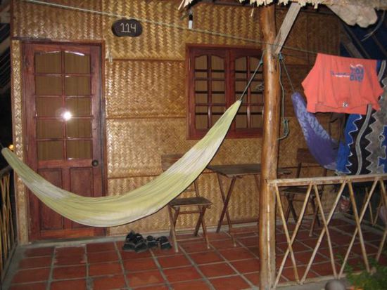 Unser schoener Bungalow in Mui Ne im Suoi Tien Hotel.Endlich koennen wir unsere Haengematte ausprobieren.