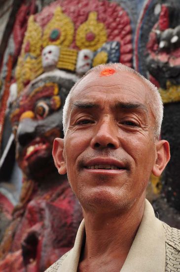 Tempelwaechter in Kathmandu, nahe der Freak Street