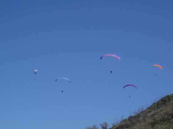 Fallschirmspringer starten von der Carlo Sandblow, einer riesigen Sanddüne