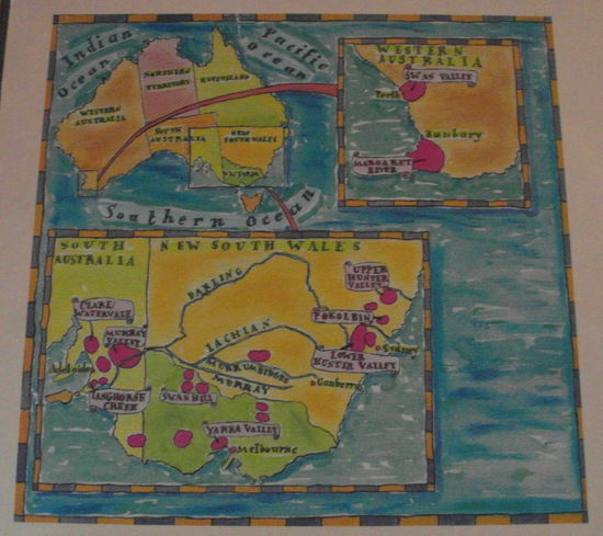 Eine Karte einiger australischer Weingebiete - zumindest im Yarra Valley war ich 