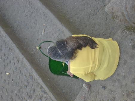 bananenverkäuferin mit eindrucksvollen haaren