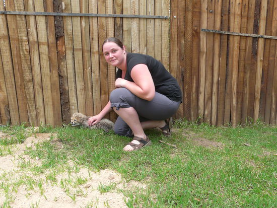 und hier bin ich bei einem 2 Wochen alten Gepardenkätzchen.