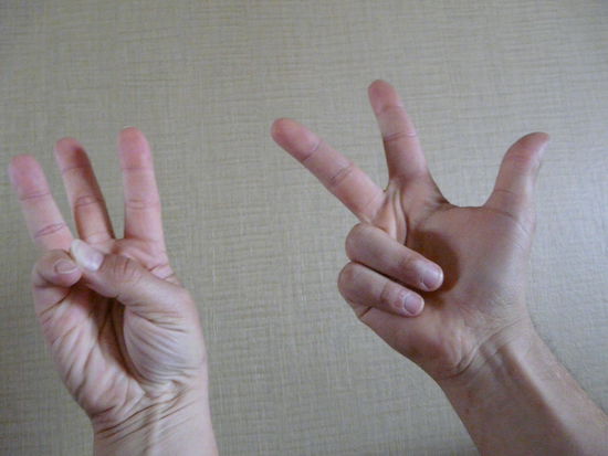 links: so zählt ein amerikaner
rechts: so zählen die deutschen
Inglorious Bastards lässt grüßen!