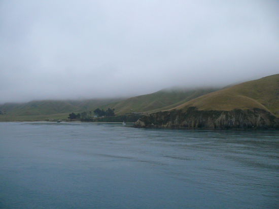 Ein nebliger Fjord bei der Faehrfahrt von der Nordinsel zur Suedinsel