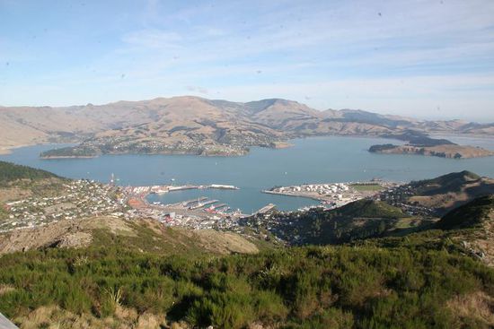 Ausblick von der Gondola Station auf Lyttleton Harbour