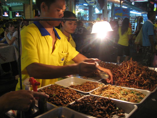 Kaefer, Larven, Spinnen, Kakerlaken... sind ueberall eine Spezialitaet, die von Einheimischen und mutigen Touristen gerne gegessen werden.