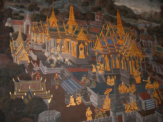 eines der unzaehligen schoenen Wandgemaelde im Grand Palace