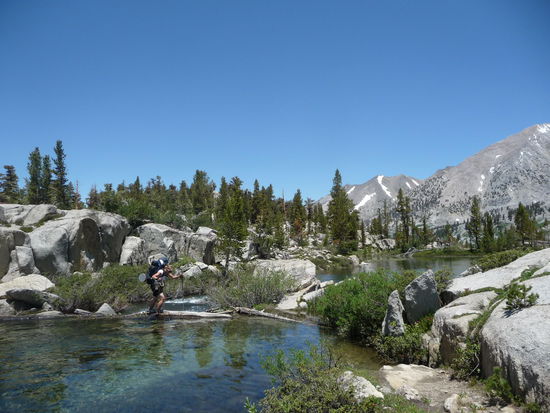 meist lagen zur Ueberquerung von Wasser wie hier Staemme im Wasser.