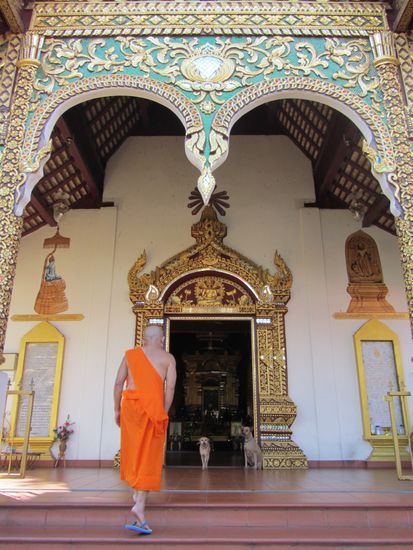 Ein Mönch auf seinem Arbeitsweg.