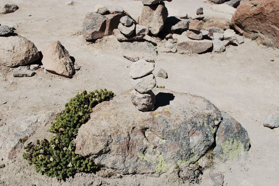 8 Mrd. Touristen haben hier so kleine Steintürmchen aufgebaut, die Glück bringen sollen. Weiß der Teufel, wer damit mal - wahrscheinlich aus Langeweile - angefangen hat. Jetzt stehen hier unzählige solche Türmchen. Und dieser hier ist meiner - den habe ich schön gebaut,  oder ? Ich fand ihn wenigstens genauso schräg, wie mich.
