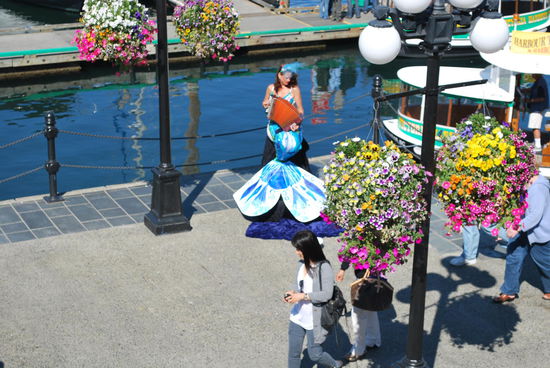 Eine Nixe am Hafen zwischen der Blumenpracht