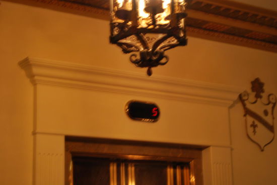 Gespanntes Warten vor dem mittleren Lift, der 2 x täglich um 11.00 und um 17.00 Uhr für die Enten reserviert ist. Der Entenpalast ist auf Etage 12.