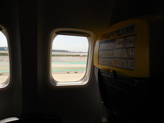 Sicherheitshinweise + Speisekarte direkt nebeneinander in den Kopfstützen. Ich habe echt Hunger und ziehe mir ein irish breakfast für ca. 7 EUR rein. Mit Ei, Würstchen, gegrillter Tomate usw. Schmeckt einwandfrei für Flugzeugkost.