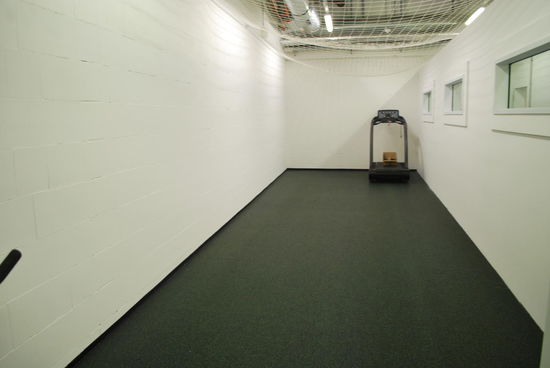 Der Fitness-Bereich wird mit den modernsten Instrumenten noch gehörig aufgerüstet für die nächste Saison. Noch ist es leer, aber es fehlen ja auch noch die Linien auf dem Rasen...