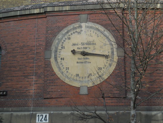 Die Anzeige für den Gasdruck steht heute still, denn es gibt kein Gas mehr im Gasometer.