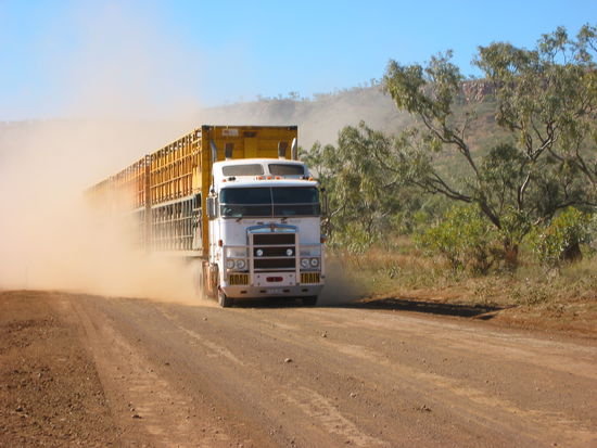 Road Train auf der Gibb River Road - produziert sehr sehr viel Staub