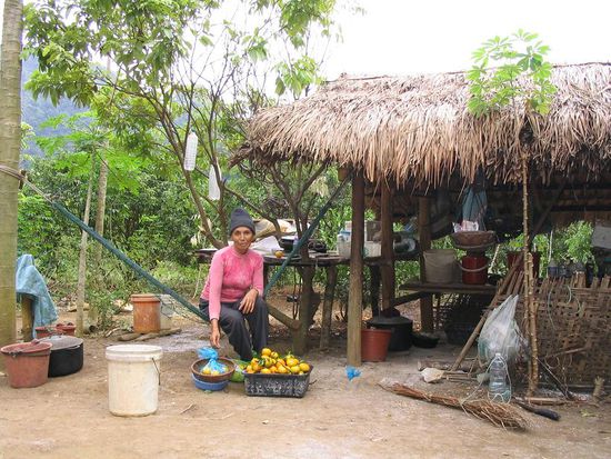 Die 69 jaehrige Vietnamesin, die hier lebt.