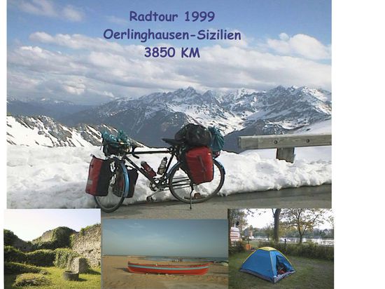 Foto: Collage meiner Radtour 1999 von oerlinghausen nach Sizilien. Bei Interesse kann ich weitere Reiseberichte über die Strecken
Oerlinghausen-Sizilien
Oerlinghausen-Algarve
Oerlinghausen-Gibraltar
u.ä. anbieten
Jetzt wünsche ich den Lesern aber erst einmal viel Spaß bei der "Hansetour 2006" von Herford nach St. Petersburg.
Ich werde den Bericht peu a peu ergänzen.