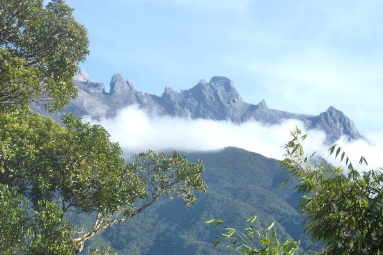 Blick vom Früstücksplatz auf den Kinabalu