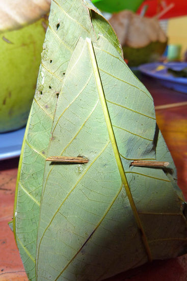 Fermentierter Reis in Gummibaumblättern
