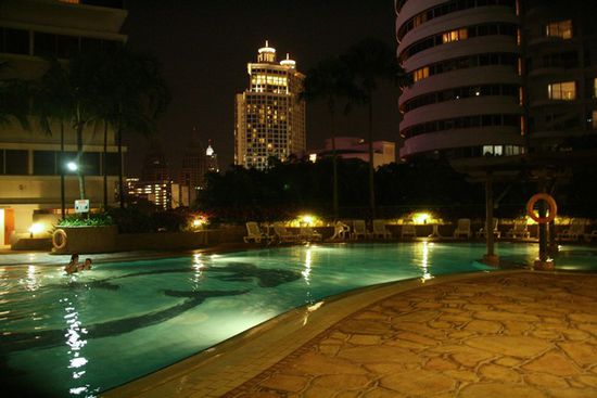 Poollandschaft bei Nacht