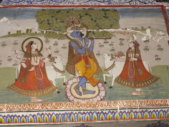 Ein Wandgemaelde von "Krishna" im Palast