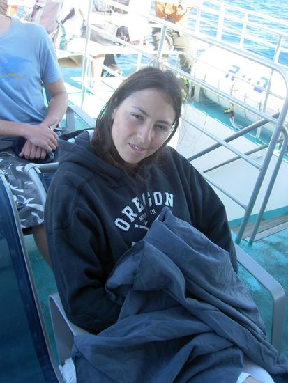 Morgens 8 Uhr auf dem Boot zur Lady Musgrave - kalt wars...