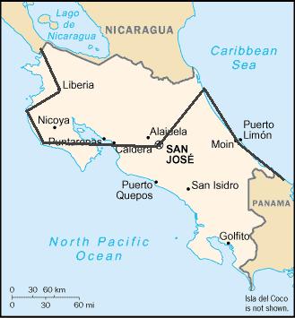 Leider ist die Karte nicht ganz so detailliert wie ich mirs wuenschen wuerde...
Unsere Reiseroute durch Costa Rica:
Ueber Liberia nach
-Playas del Coco (Halbinsel Nicoya)
-Playa Samara (Halbinsel Nicoya)
-San Jose (Capital)
-Tortuguero (Karibikseite,resp.Ostseite)
-Cahuita (Karibikseite, resp. Ostseite)