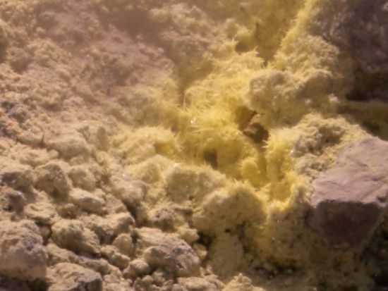 Schwefelkristalle...der Vulkan wurde zeitweise dafuer benutzt Schefel abzubauen...aber nach ein paar ausbruechen hat man das eingestellt