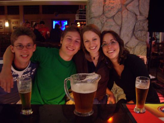 wir im irish pub, wo wir kaum 5min nach unserer ankunft von ner seltsamen horde geschaefts aussies zu nem jug beer eingeladen wurden. hatten bisher gar kein wort mit ihnen gewechelt, aber das bier dankend angenommen