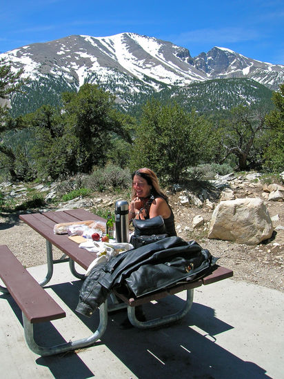 Picknick auf 3.000 m im Great Basin National Monument (mit dem höchsten Berg Nevadas "Wheeler Peek", ca. 4.000 m)und niemand ausser uns!