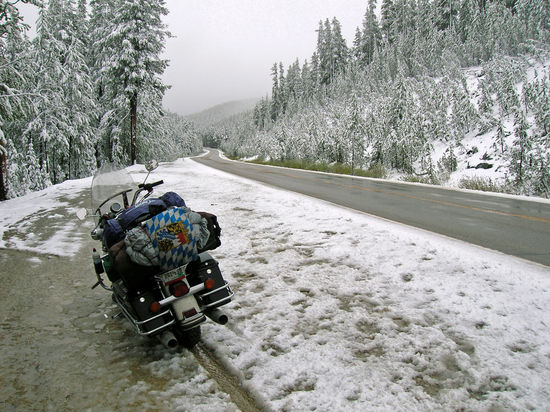 15 cm Schnee am Lost Trail Pass - 2.132 m hoch