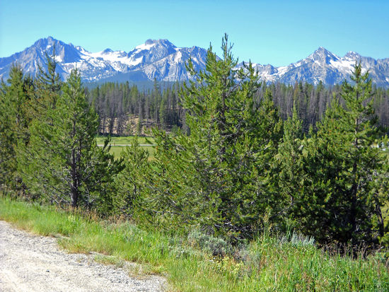 Blick auf die Sawtooth Mountains bei Stanley.