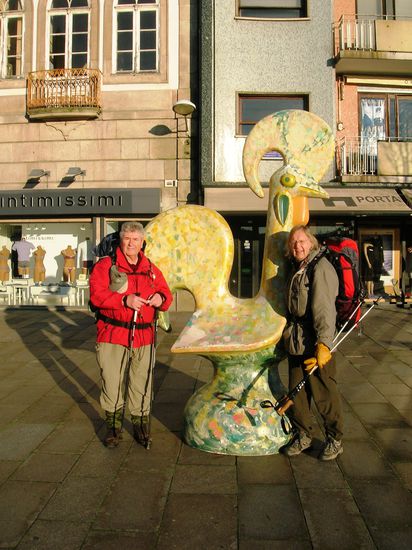 Die Legende von dem Hahn findet man im Bericht - hier Bernd und Rolf, zwei Pilgerfreunde