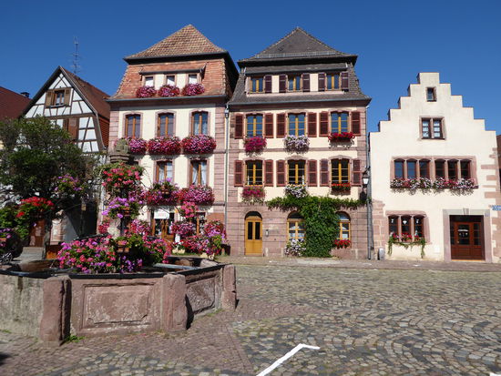 Bergheim - Marktplatz, von prächtigen Häusern umgeben
Sehenswert ist auch der Brunnen, aus Sandstein und Schmiedewerk, welcher von dem Wahrzeichen der Stadt, dem Berg, geziert wird.