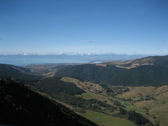 Blick vom Takaka Hill auf Motueka