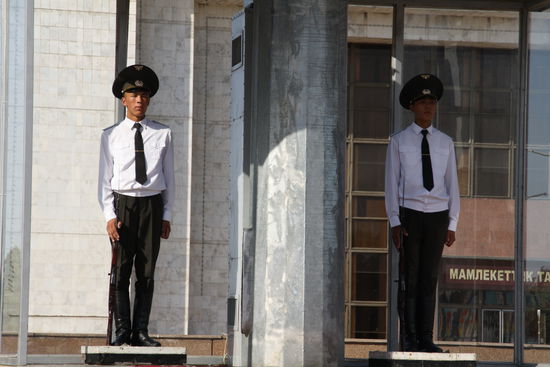 Militärposten an der Nationalfahne