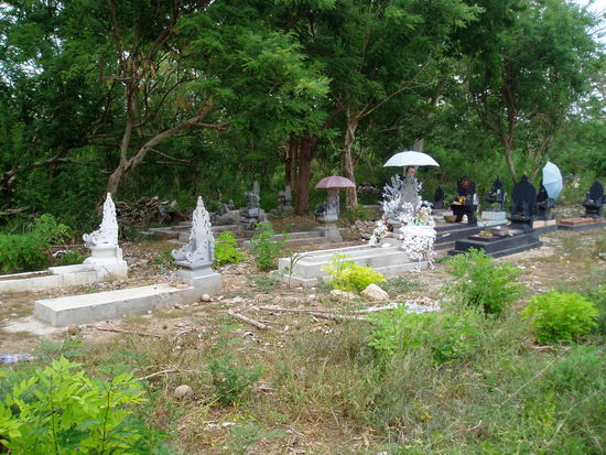 ein Friedhof, leider kann man den Abfall nicht ganz so gut erkennen!
(die Schirme sind dazu da, das "sie" nicht so viel Sonne abkriegen.....