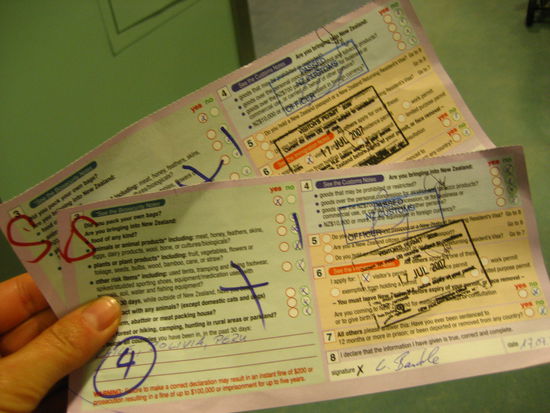 auch ja, bei der einreise am flughafen wurde die erklaerung, dass wir nichts einfuehren, was die neuseelaendische natur schaedigen koennte (!), zig mal gestempelt, bis sie fast unleserlich war... in punkto buerokratie, was die einfuehrung von lebensmitteln etc. betrifft schenken sie den chilenen nichts  nur dass dort mit einem chemiebad einfach alles abgetoetet wird.