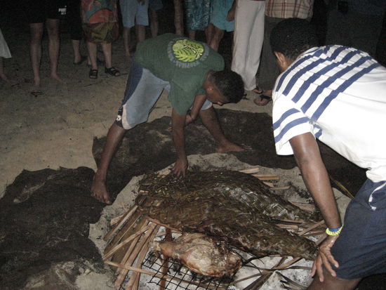 abends gabs dann traditionelles "lovo": essen, was ueber holzkohle unter erde gekocht wird und sehr lecker war