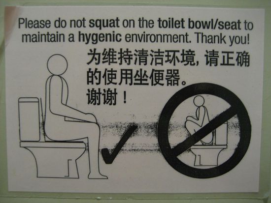 in singapur war das noch nicht auffaellig, doch hier nun in indonesien seitzen viele wartende menschen so am strassenrand wie rechts abgebildet. zum anderen sind hier auch viele restaurant-toiletten so. in singapur hat uns die abbildung noch gewundert und die frage, ob solch ein hinweis wohl ernst gemeint ist...!