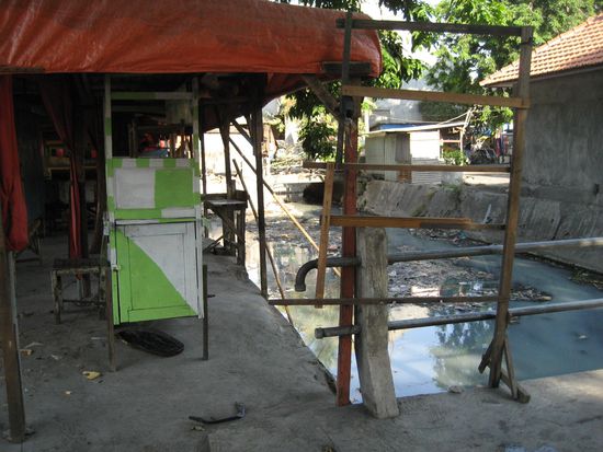 links garkueche, rechts muell im fluss.