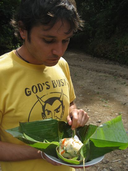 zum mittagessen gab es fried rice im bananenblatt, was sehr lecker war