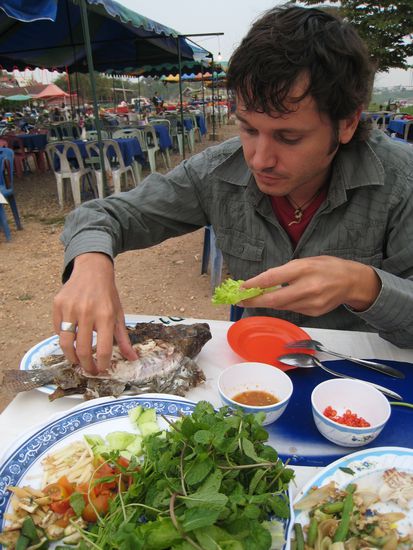 den fisch nimmt man dann mit den fingern, wickelt ihn mit diversen kraeutern (minze, koriander) in ein salatblatt, steckt nach bedarf noch rohen ingwer oder ginseng, gurke und tomate dazu, tunkt es in sauscharfe sosse und geniesst!
oma, das ist natuerlich nichts gegen ein ordentliches pfeffersteak, doch es schmeckt tatsaechlich besser als es aussieht