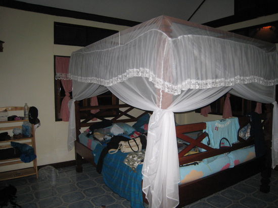 Ein Himmelbett...was will man mehr. Und das Moskitonetz gleich inklusive.