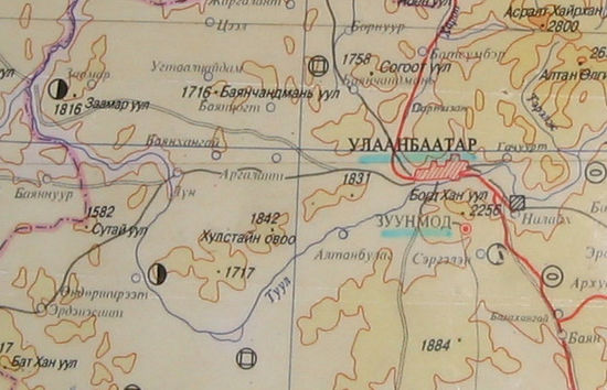 Leseübung: Wer findet Ulan Bator (Ulaanbaatar) und den Nationalpark (Chulstain Nuruu)?