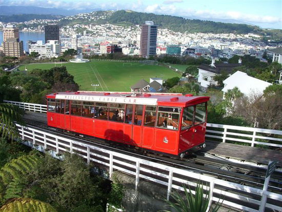 Cable Car, mit Blick auf Wellington Downtown